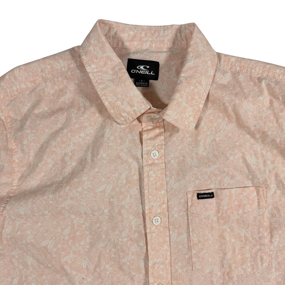 O’Neill Mens Small Pink Floral Leaf Button Up Shirt Modern Fit Pocket